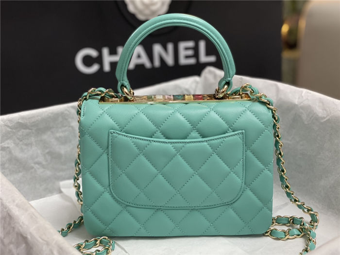 Chanel MINI FLAP BAG WITH TOP HANDLE AS4654 Lambskin & Gold-Tone Metal Green A