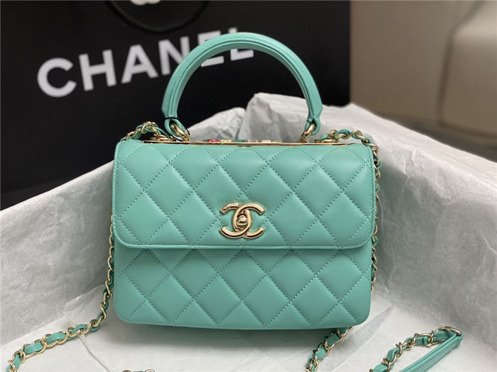 Chanel MINI FLAP BAG WITH TOP HANDLE AS4654 Lambskin & Gold-Tone Metal Green A