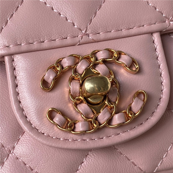 MINI FLAP BAG WITH TOP HANDLE AS4362 Lambskin & Gold-Tone Metal Pink A