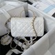 MINI FLAP BAG WITH TOP HANDLE AS4362 Lambskin & Gold-Tone Metal White A