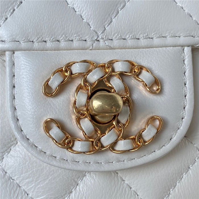 MINI FLAP BAG WITH TOP HANDLE AS4362 Lambskin & Gold-Tone Metal White A