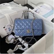 MINI FLAP BAG WITH TOP HANDLE AS2431N Lambskin & Gold-Tone Metal Blue A