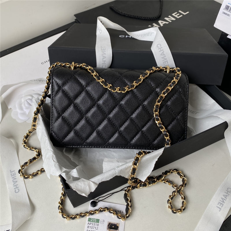 Chanel Wallet on Chain AP3318 Grained Calfskin & Gold-Tone Metal Black A