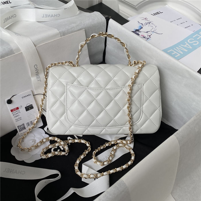 MINI FLAP BAG WITH TOP HANDLE AS2431N Lambskin & Gold-Tone Metal White A