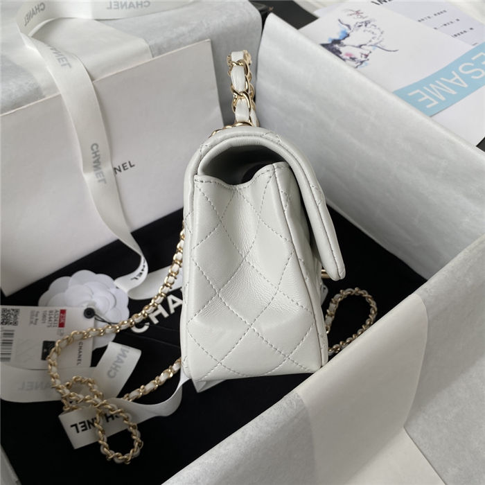 MINI FLAP BAG WITH TOP HANDLE AS2431N Lambskin & Gold-Tone Metal White A