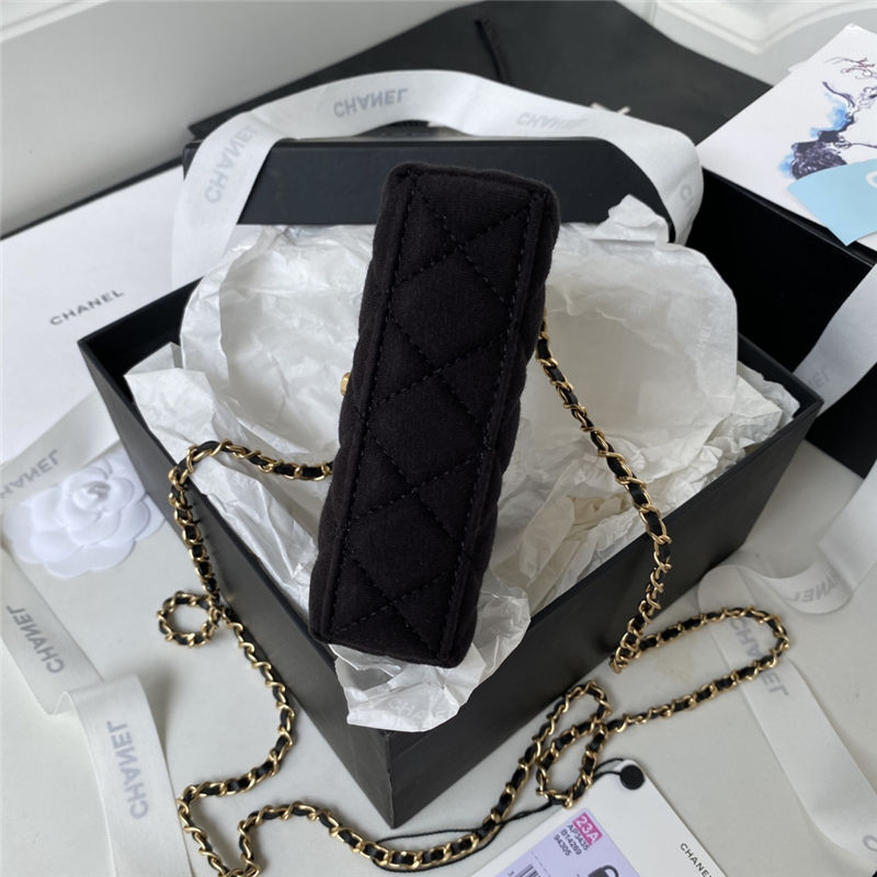 Chanel CLUTCH WITH CHAIN AP3435 Fabric & Gold-Tone Metal Black High