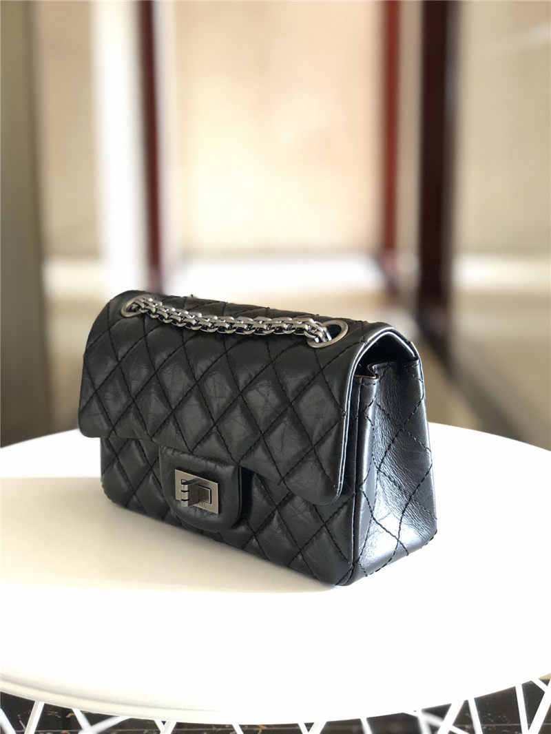 MINI 2.55 HANDBAG Aged Calfskin Black Silver Metal B