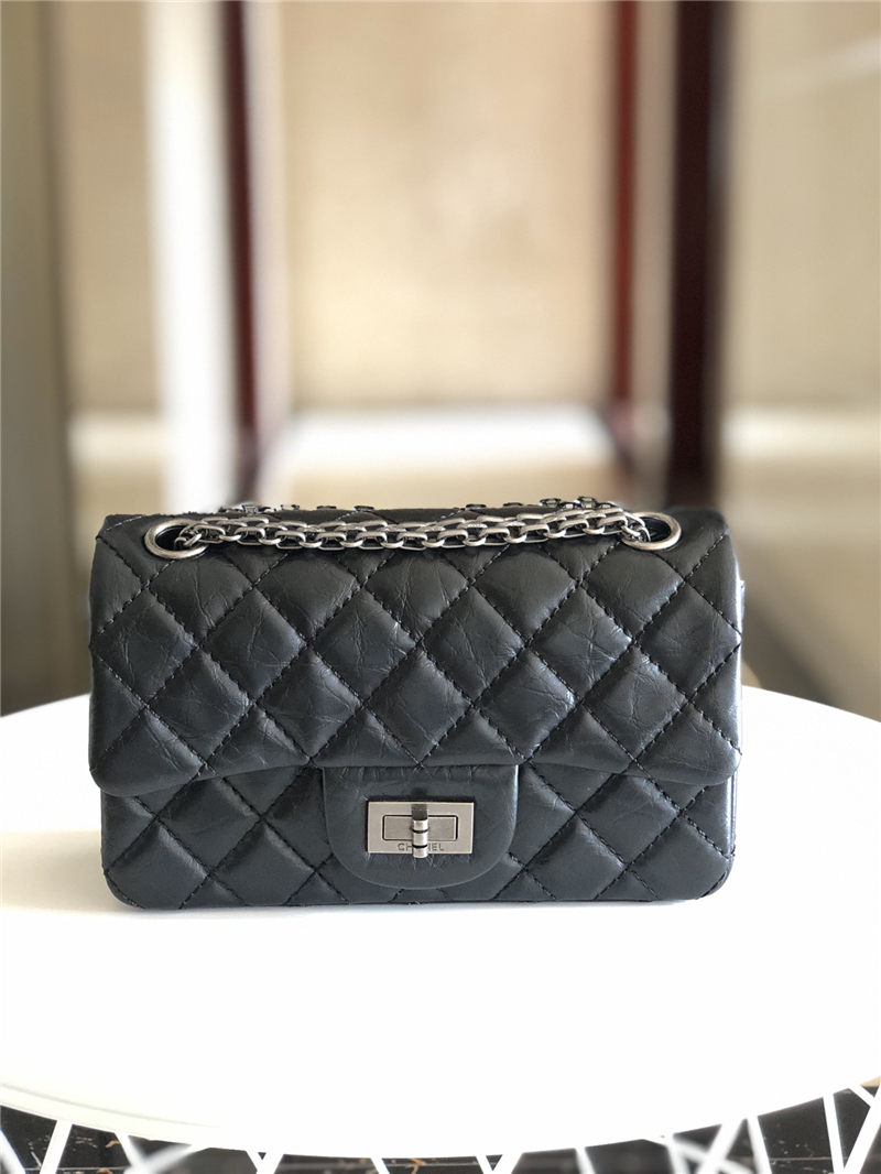 MINI 2.55 HANDBAG Aged Calfskin Black Silver Metal B