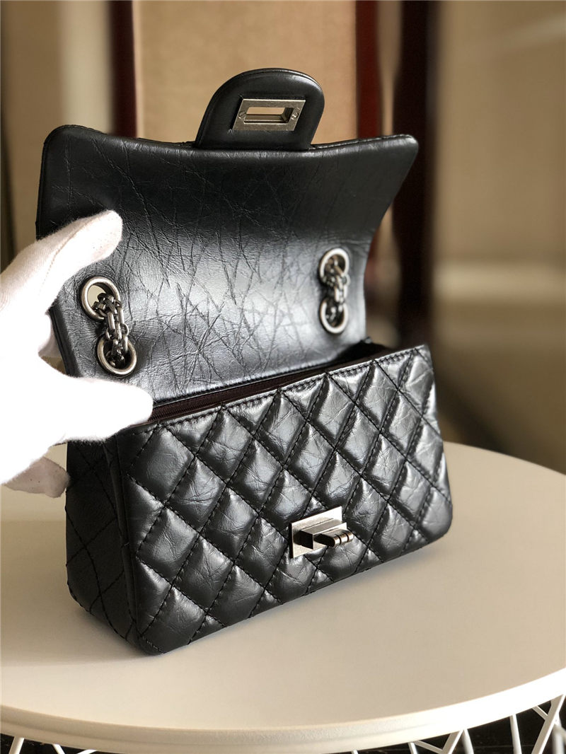 MINI 2.55 HANDBAG Aged Calfskin Black Silver Metal B