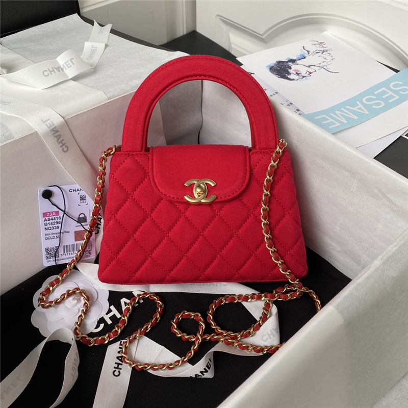 Chanel MINI SHOPPING BAG AS4416 Fabric & Gold-Tone Metal Red High