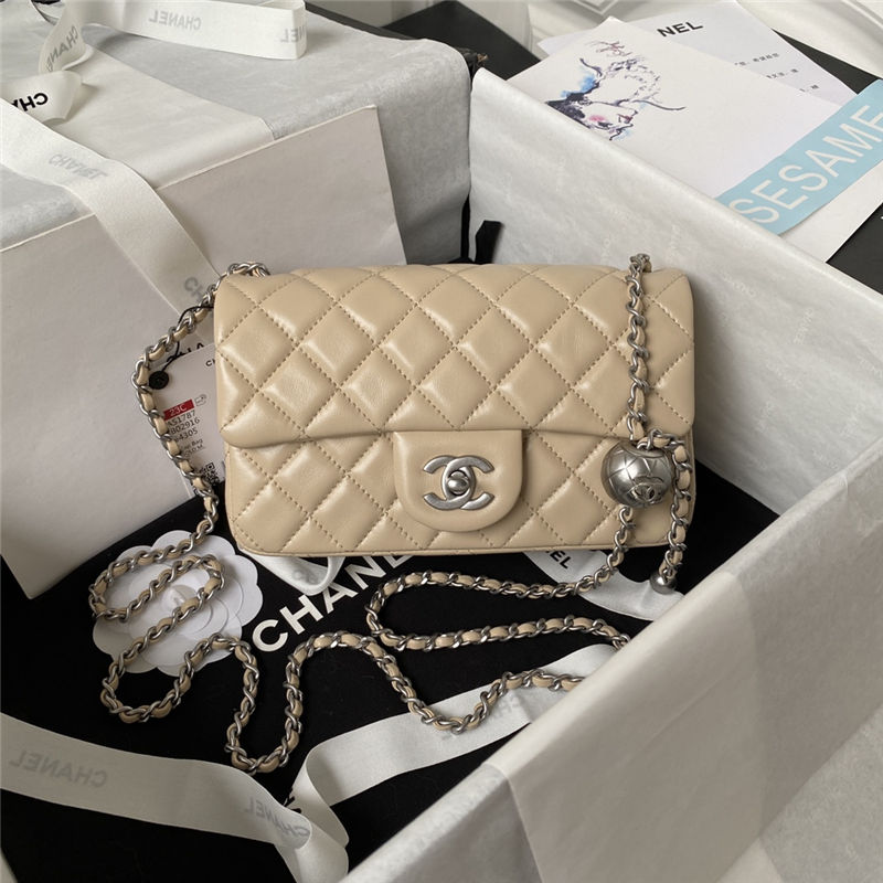 Mini FLAP BAG Lambskin Silver-Metal AS1787 Beige A