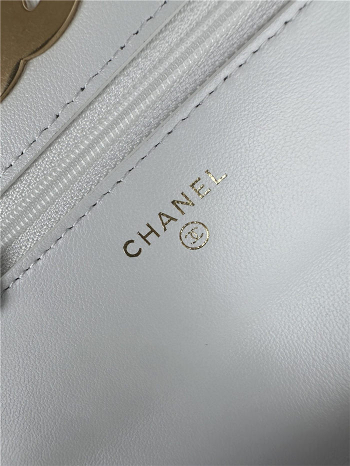 Chanel 19 WALLET ON CHAIN-A Shiny Lambskin, Gold/Silver-Tone & Ruthenium-Finish Metal White A