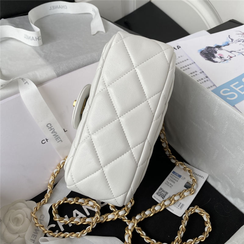 Chanel Mini Flap Bag with Handle Lambskin & Gold-Tone Metal AS3450 White A