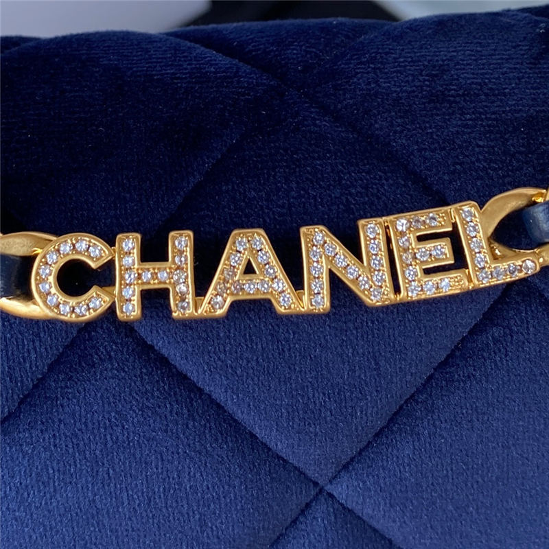 Chanel Mini Flap Bag with Handle Velvet & Gold-Tone Metal AS3450 Navy A