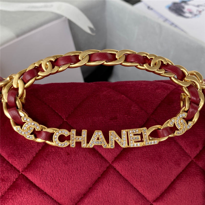 Chanel Mini Flap Bag with Handle Velvet & Gold-Tone Metal AS3450 Red A