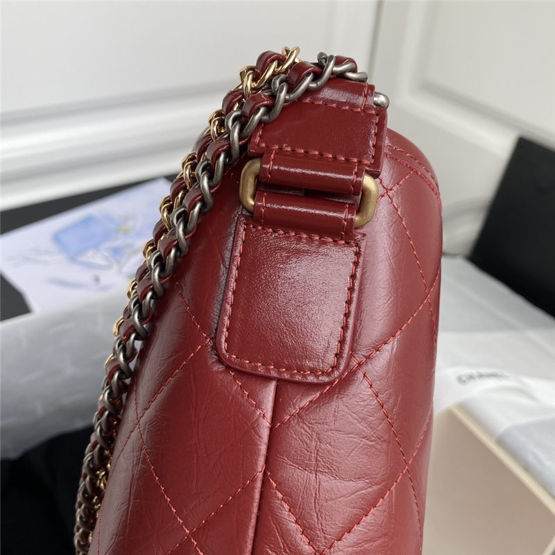 LARGE GABRIELLE HOBO BAG Aged Smooth Calfskin Burgundy High