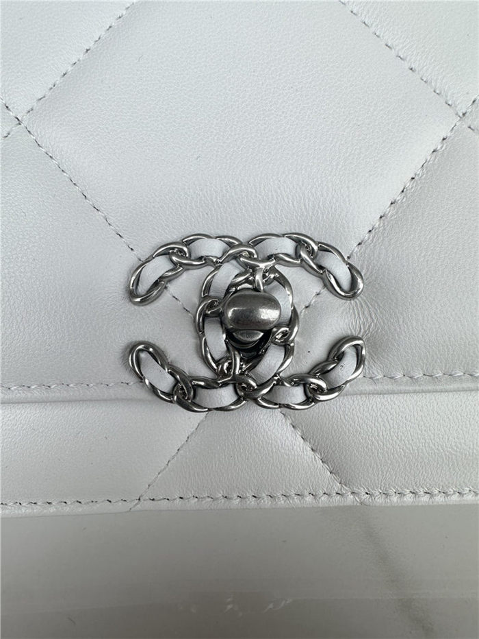 Chanel 19 WALLET ON CHAIN-A Shiny Lambskin, Gold/Silver-Tone & Ruthenium-Finish Metal White A