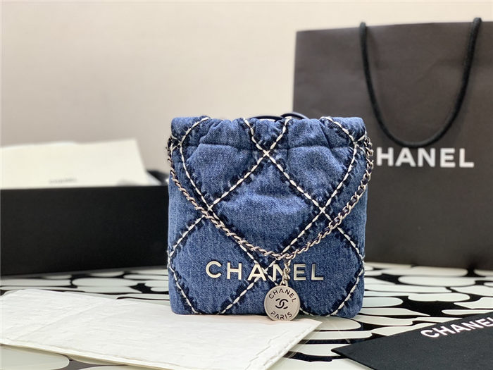 Chanel 22 MINI HANDBAG Denim & Silver-Tone Metal AS3980 High