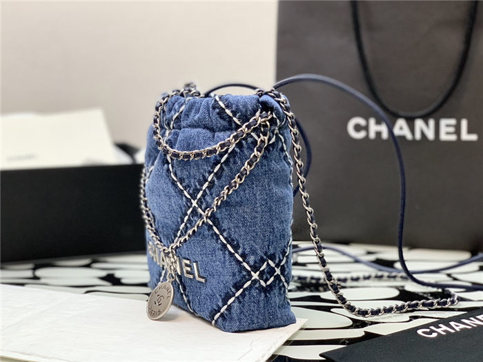 Chanel 22 MINI HANDBAG Denim & Silver-Tone Metal AS3980 High