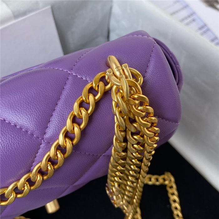 Chanel MINI FLAP BAG with Enamel buckle Lambskin & Gold-Tone Metal Purple A