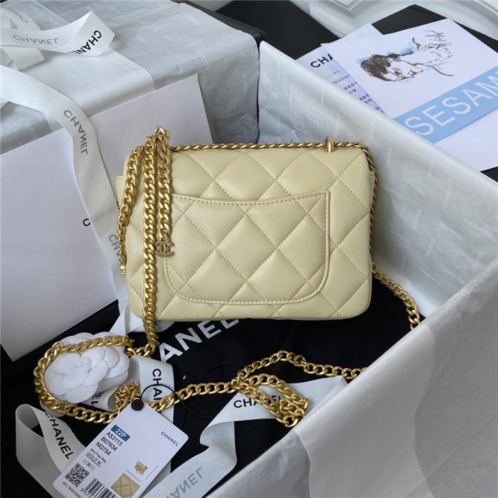 Chanel MINI FLAP BAG with Enamel buckle Lambskin & Gold-Tone Metal Beige A