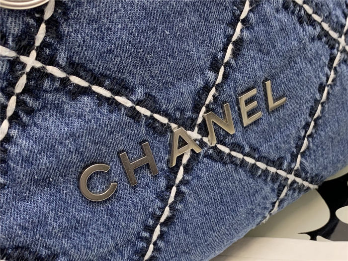 Chanel 22 SMALL HANDBAG Denim & Silver-Tone Metal AS3260 High