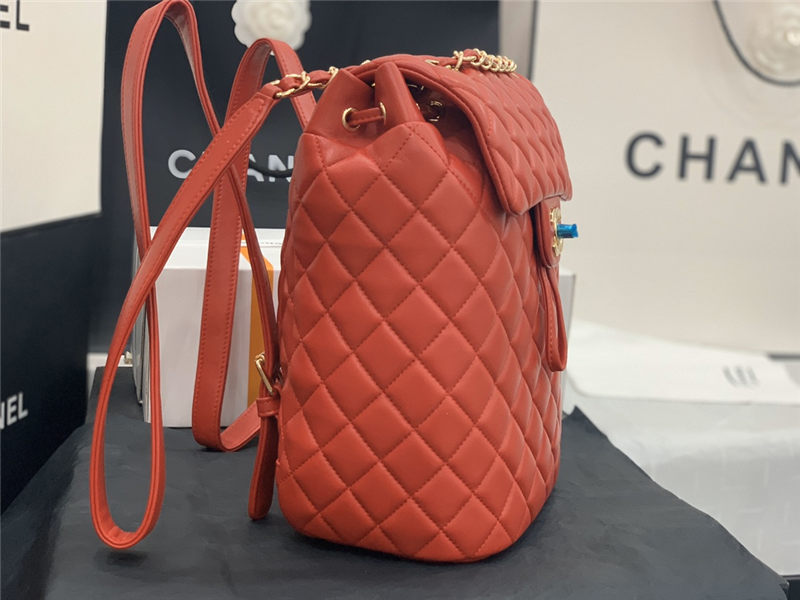 Chanel Small Backpack Lambskin 91120 Gold-Metal Red High