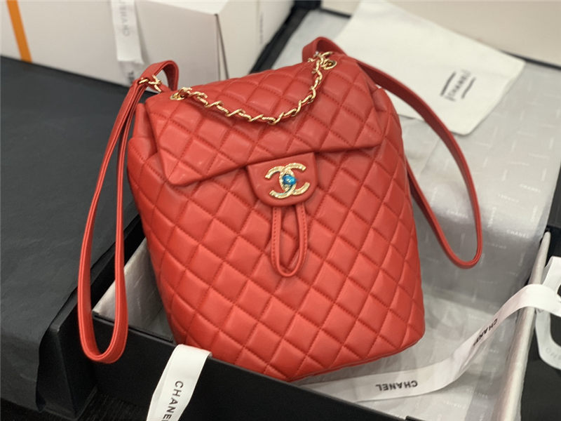 Chanel Small Backpack Lambskin 91120 Gold-Metal Red High