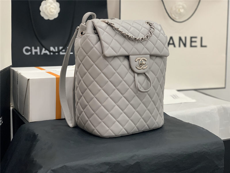 Chanel Small Backpack Lambskin 91120 Silver-Metal Grey High