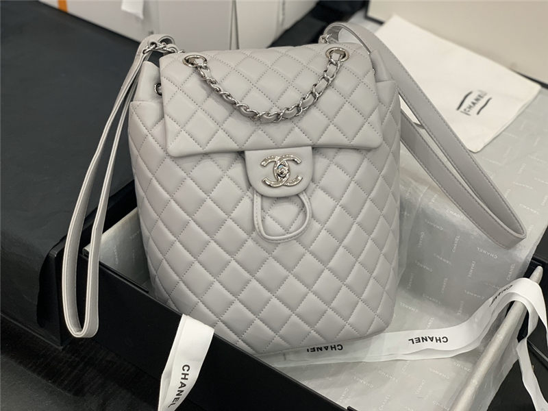 Chanel Small Backpack Lambskin 91120 Silver-Metal Grey High