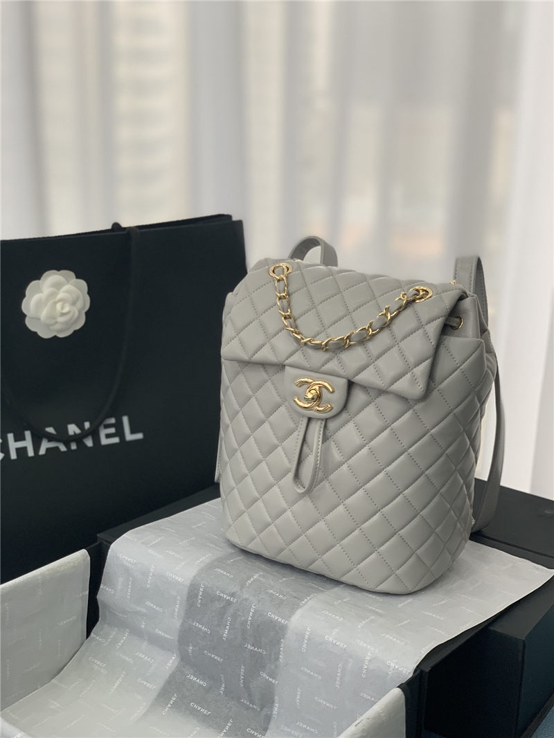 Chanel Small Backpack Lambskin 91120 Gold-Metal Grey High