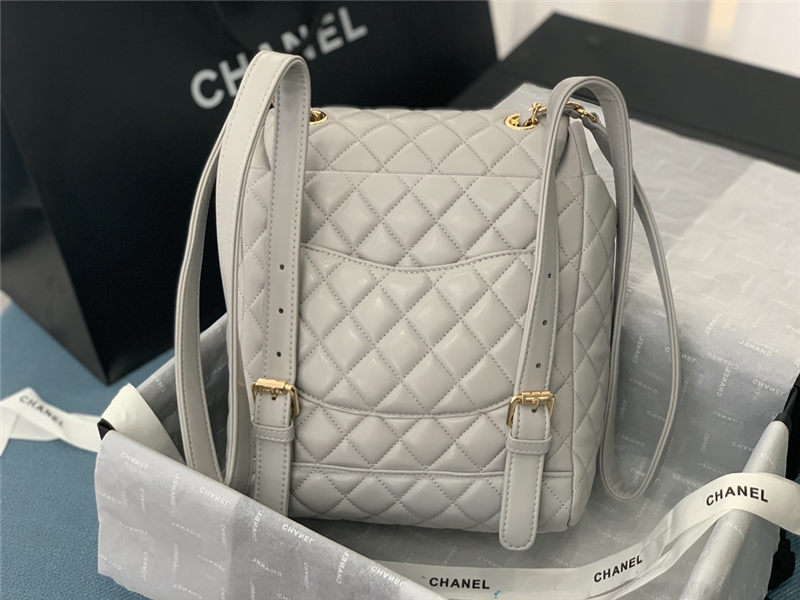 Chanel Small Backpack Lambskin 91120 Gold-Metal Grey High