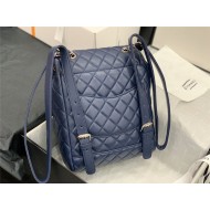 Chanel Small Backpack Lambskin 91120 Silver-Metal Navy High