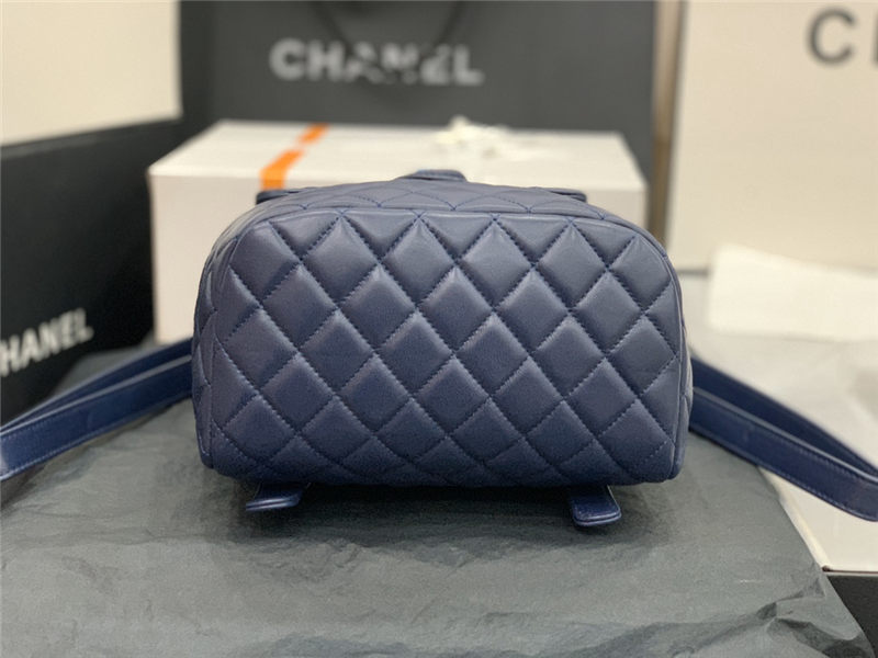 Chanel Small Backpack Lambskin 91120 Silver-Metal Navy High