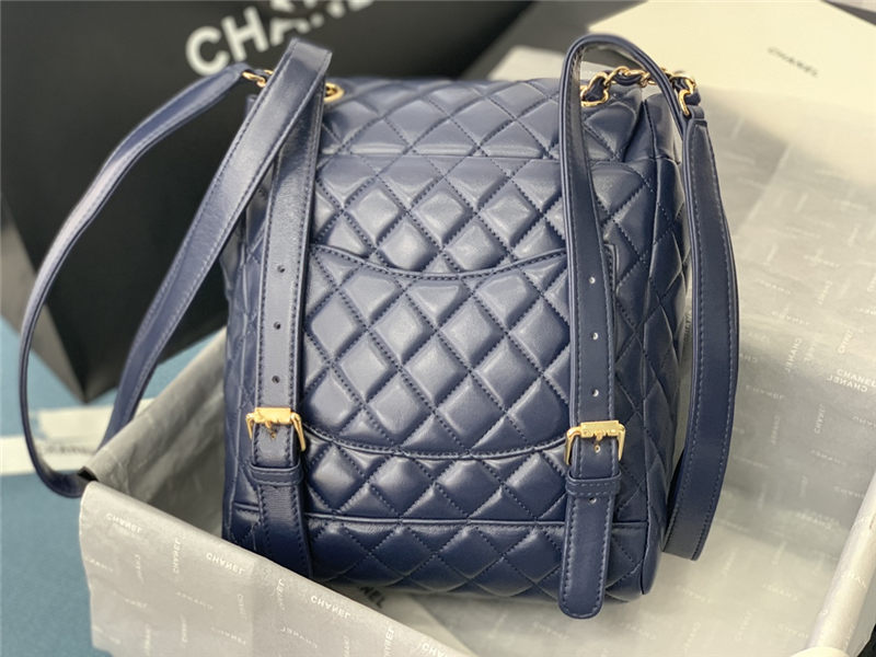 Chanel Small Backpack Lambskin 91120 Gold-Metal Navy High