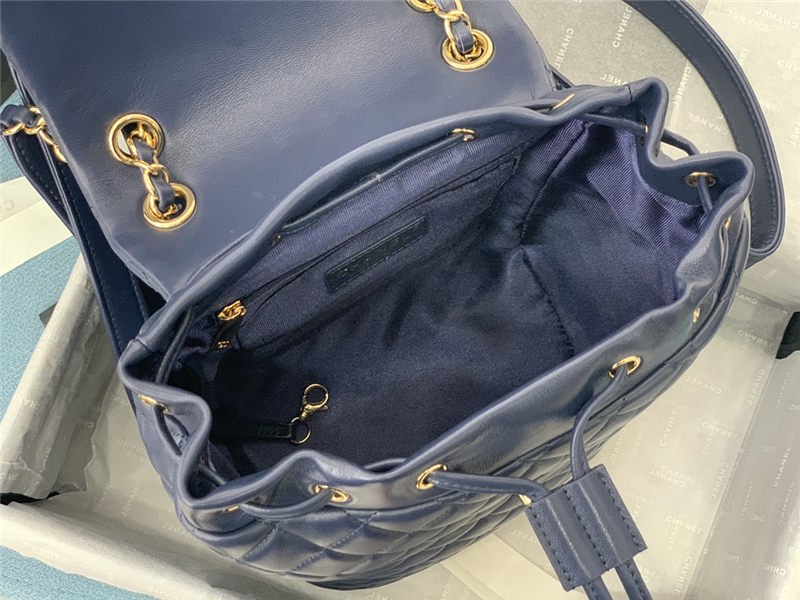 Chanel Small Backpack Lambskin 91120 Gold-Metal Navy High