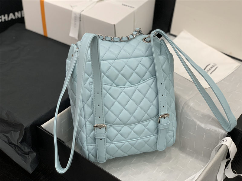 Chanel Small Backpack Lambskin 91120 Silver-Metal Blue High