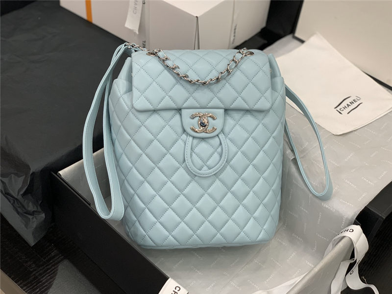 Chanel Small Backpack Lambskin 91120 Silver-Metal Blue High