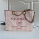 SHOPPING BAG Mixed Fibers, Calfskin & Gold-Tone Metal Pink High