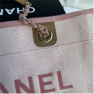 SHOPPING BAG Mixed Fibers, Calfskin & Gold-Tone Metal Pink High