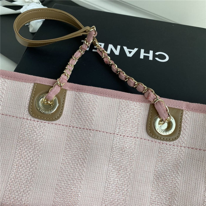 SHOPPING BAG Mixed Fibers, Calfskin & Gold-Tone Metal Pink High