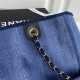 SHOPPING BAG Mixed Fibers, Calfskin & Gold-Tone Metal Navy Blue High