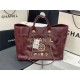 LARGE SHOPPING BAG Shiny Calfskin, Crystal Pearls, Strass, Enamel, Gold-Tone & Ruthenium-Finish Metal Burgundy High