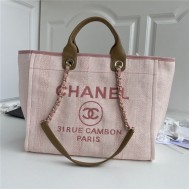 LARGE SHOPPING BAG Mixed Fibers, Calfskin & Gold-Tone Metal Pink High