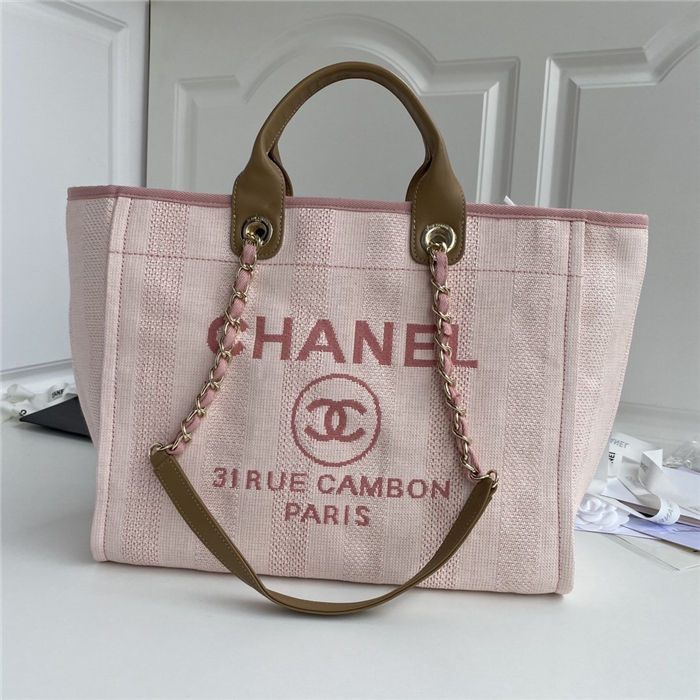 LARGE SHOPPING BAG Mixed Fibers, Calfskin & Gold-Tone Metal Pink Mid