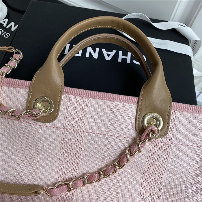 LARGE SHOPPING BAG Mixed Fibers, Calfskin & Gold-Tone Metal Pink High