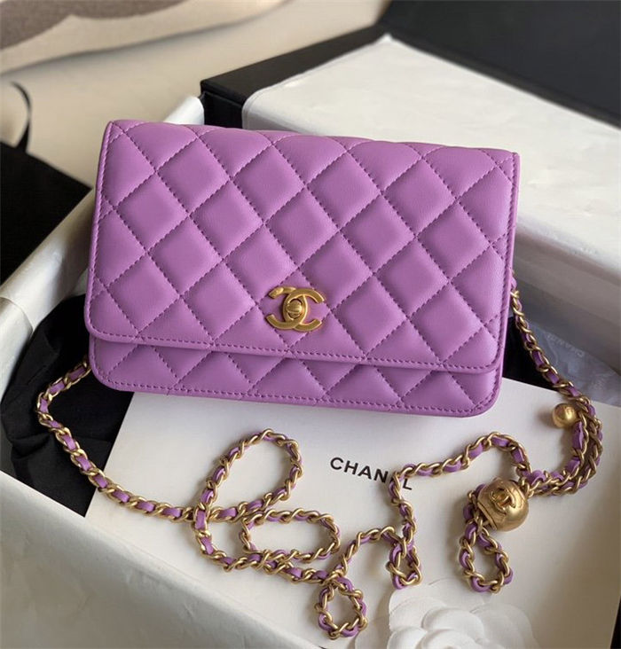 CLASSIC LONG FLAP WALLET Lambskin & Gold-Tone Metal Purple High