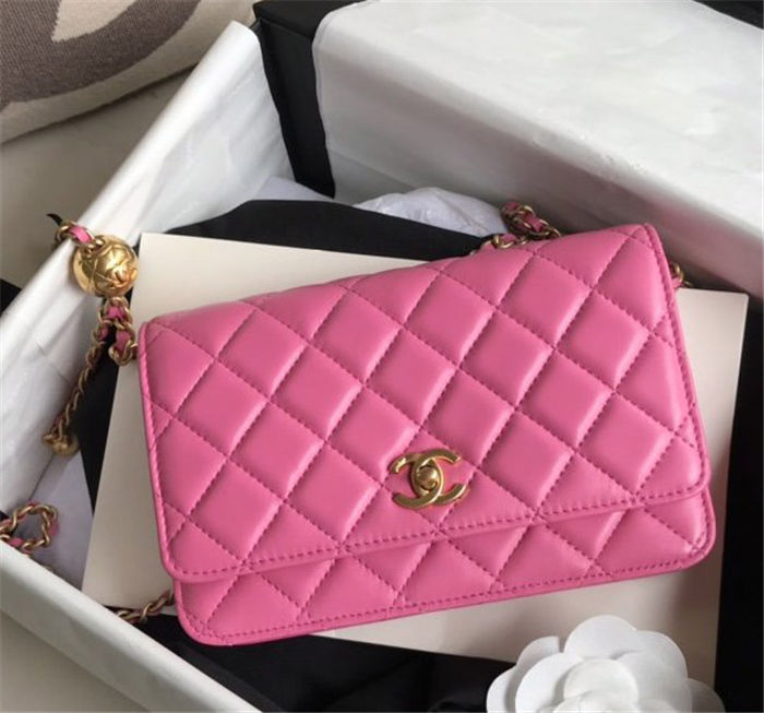 CLASSIC LONG FLAP WALLET Lambskin & Gold-Tone Metal Pink High