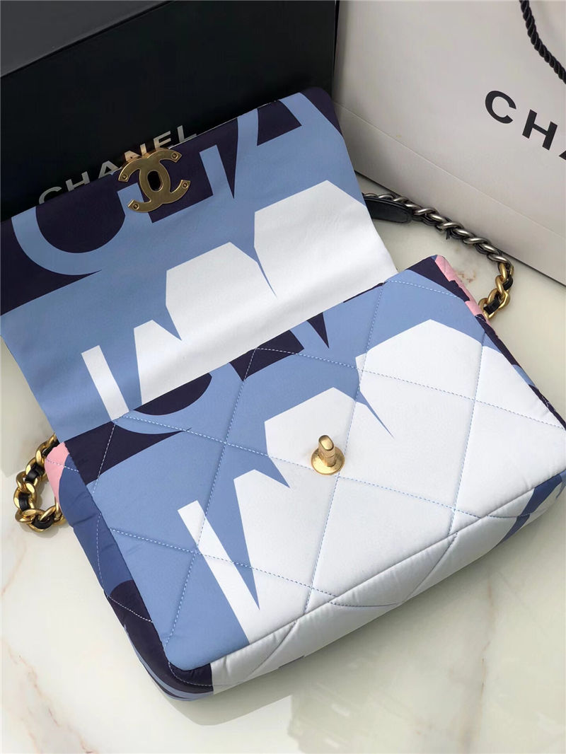 Large Chanel 19 Flap Bag Printed Silk High