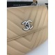 SMALL FLAP BAG WITH TOP HANDLE Chevrons Pattern Lambskin Silver Metal Beige B